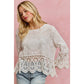 FLORAL EMBROIDERED CROCHET LACE TRIMMED TOP