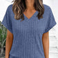 Ribbed Knit V-Neck Top – Relaxed Fit Casual Summer Tee