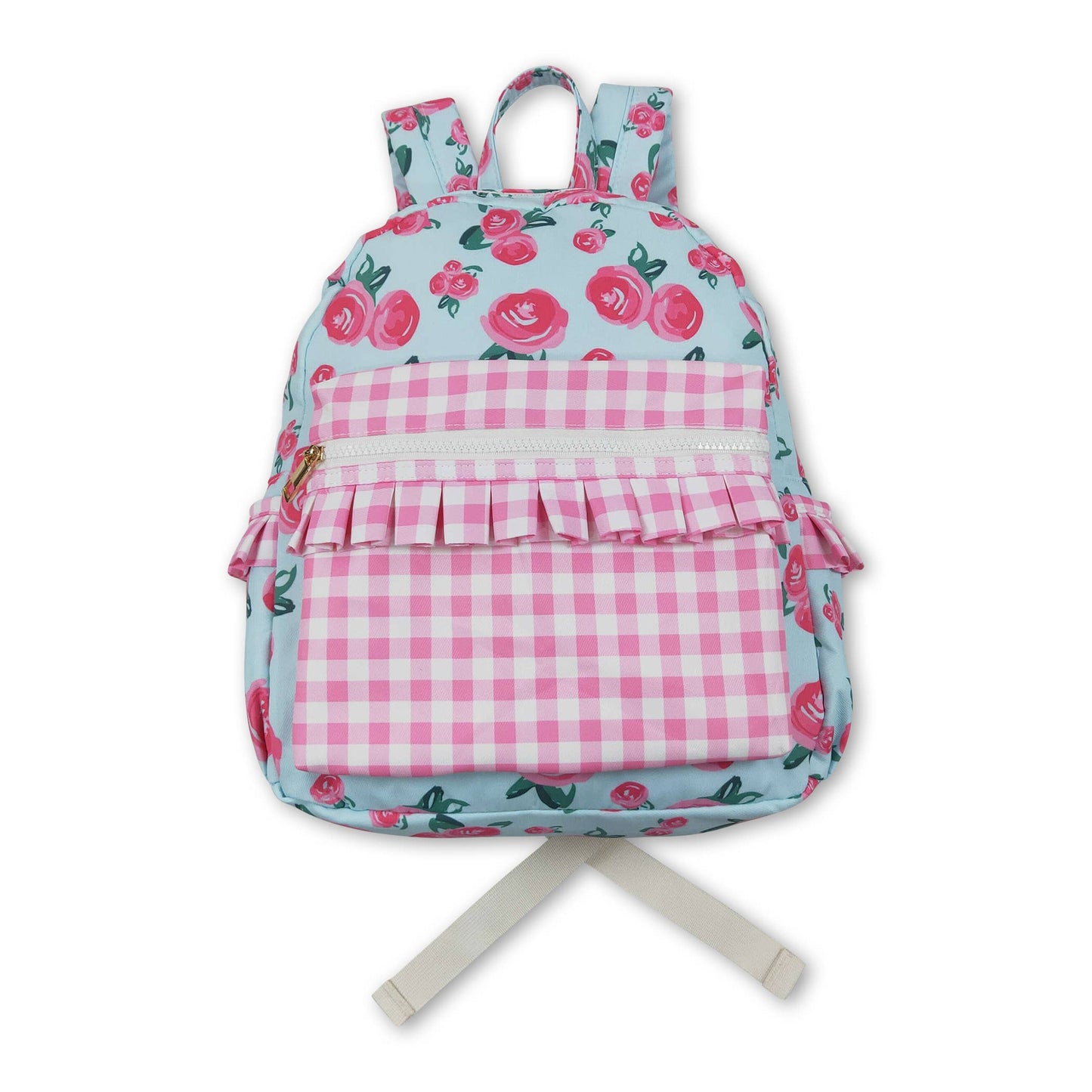 Pink plaid ruffle floral baby girls backpack