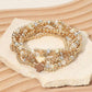 6PCS - Cross Charm Faceted Beaded Stretch Multi Layered Bracelets