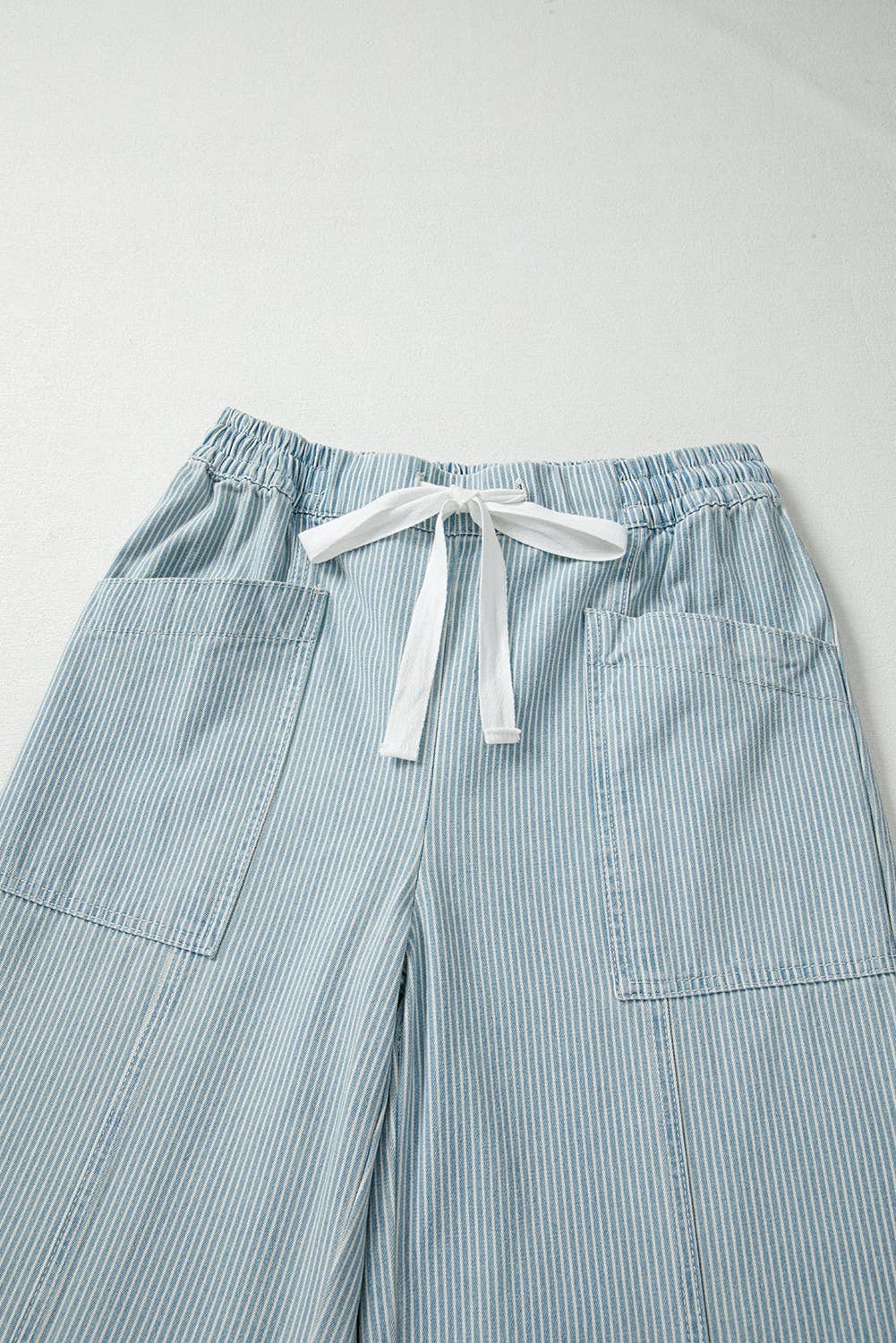 Stripe Mid Rise Drawstring Waist Jeans