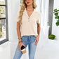 Waffle Knit Polo Top Short Sleeve Casual V-Neck Shirt
