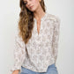 FLORAL LEAF PRINT SPLIT NECK LONG SLEEVE BLOUSE
