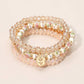 5PCS - Flower Stem Embossed Oval Charm Faceted Beaded Stretch Multi Layered Bracelets
