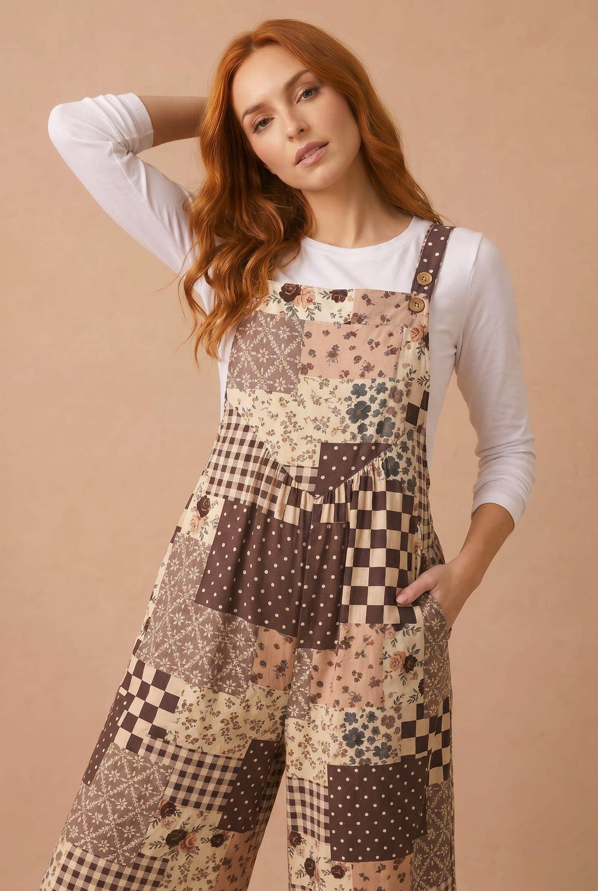 Floral Patchwork Wide Leg Overalls
