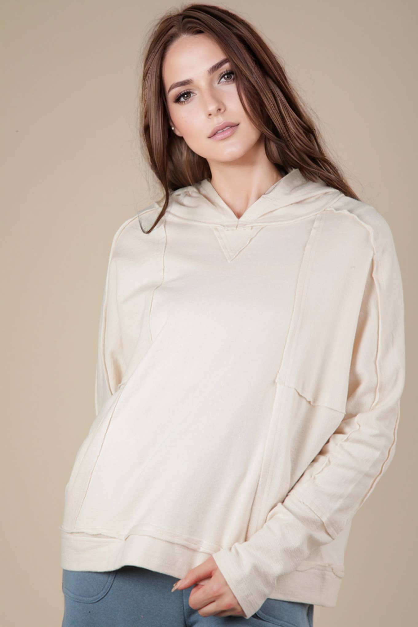 Sadie Raw Edge Cute Detail Hoodie Knit Top