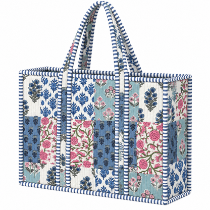 Pastel Blue Patchwork Quilted Bag Print