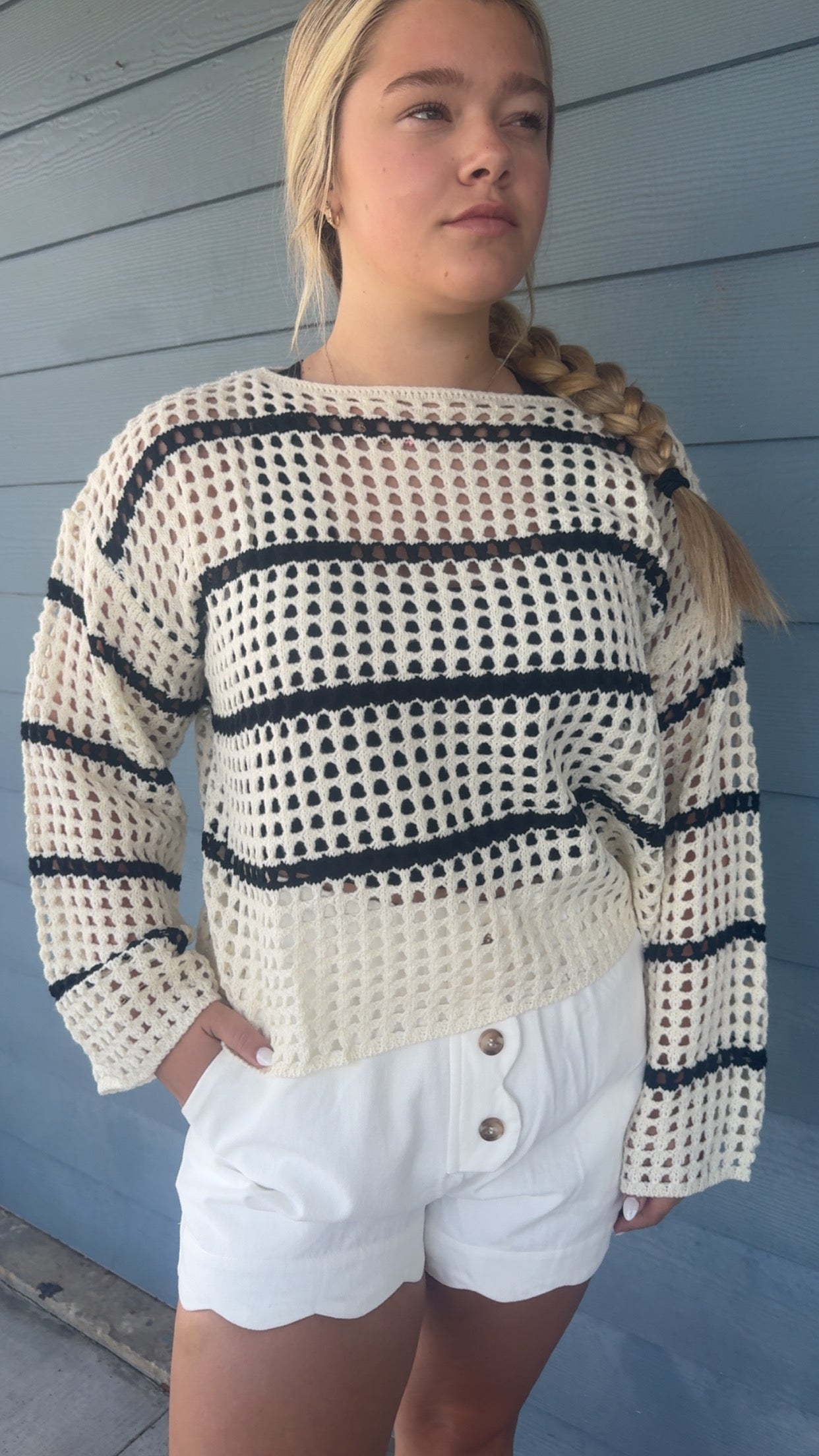Stripe Open Knit Sweater Top