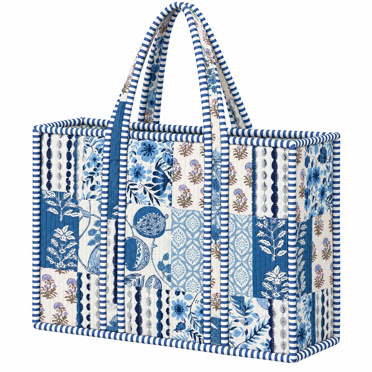 Blue Bloom Patchwork Quilted Bag Print