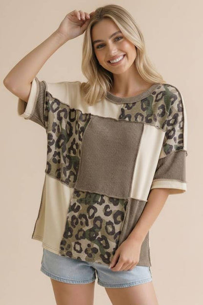 Camo Animal Print Color Block Top