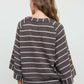 STRIPE HENLEY WIDE LONG SLEEVE KNIT TOP