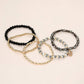 5PCS - Flower Stem Embossed Oval Charm Faceted Beaded Stretch Multi Layered Bracelets