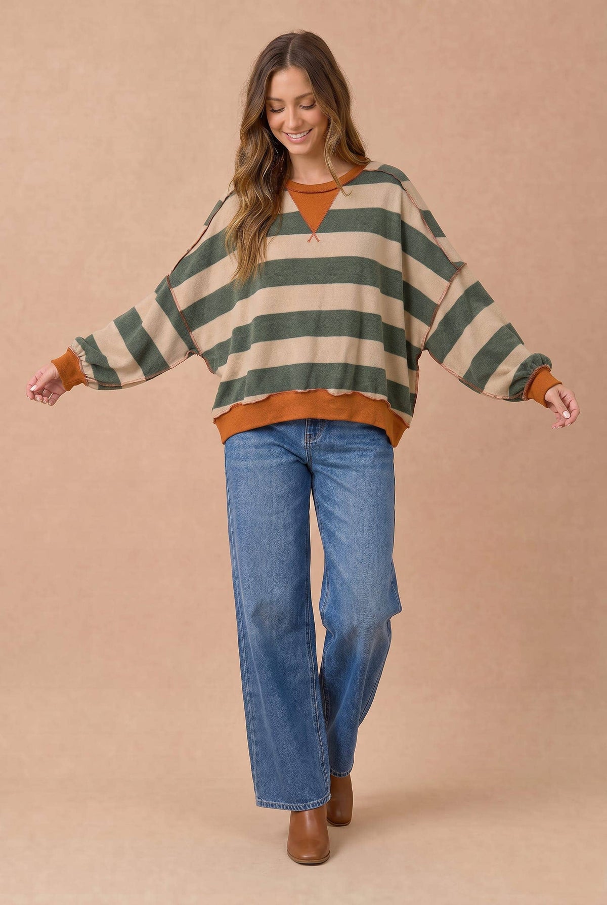 Striped Color Block Hacci Pullover Top