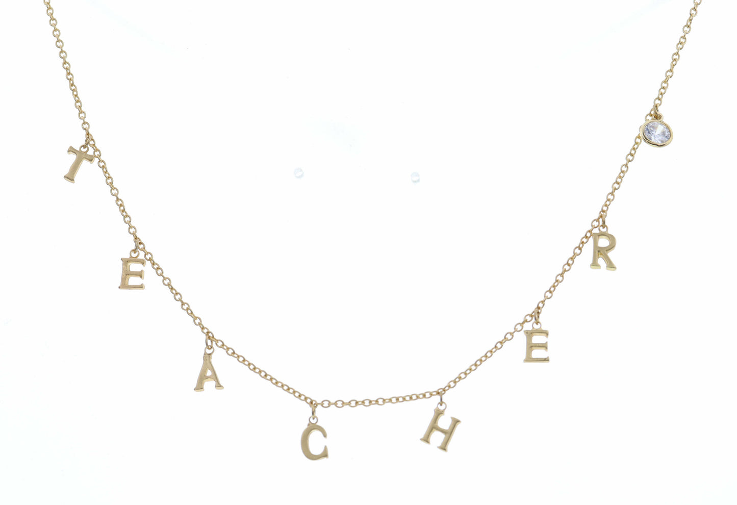 16" Gold Teacher with Clear Circle Crystal Necklace, 3" Ext.