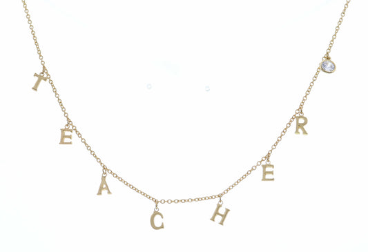 Gold Teacher Charm Necklace