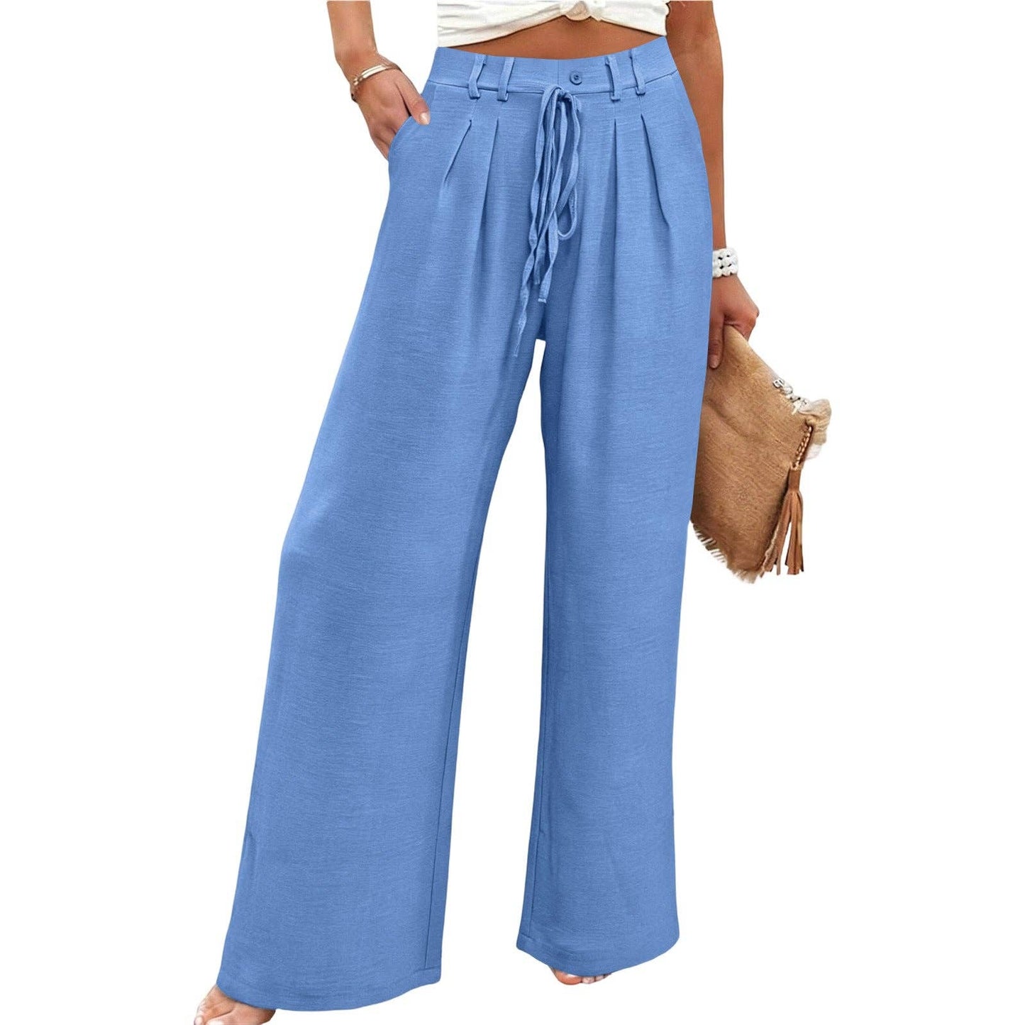 High Waist Wide Leg Pants Drawstring Relaxed Fit