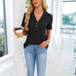 Waffle Knit Polo Top Short Sleeve Casual V-Neck Shirt