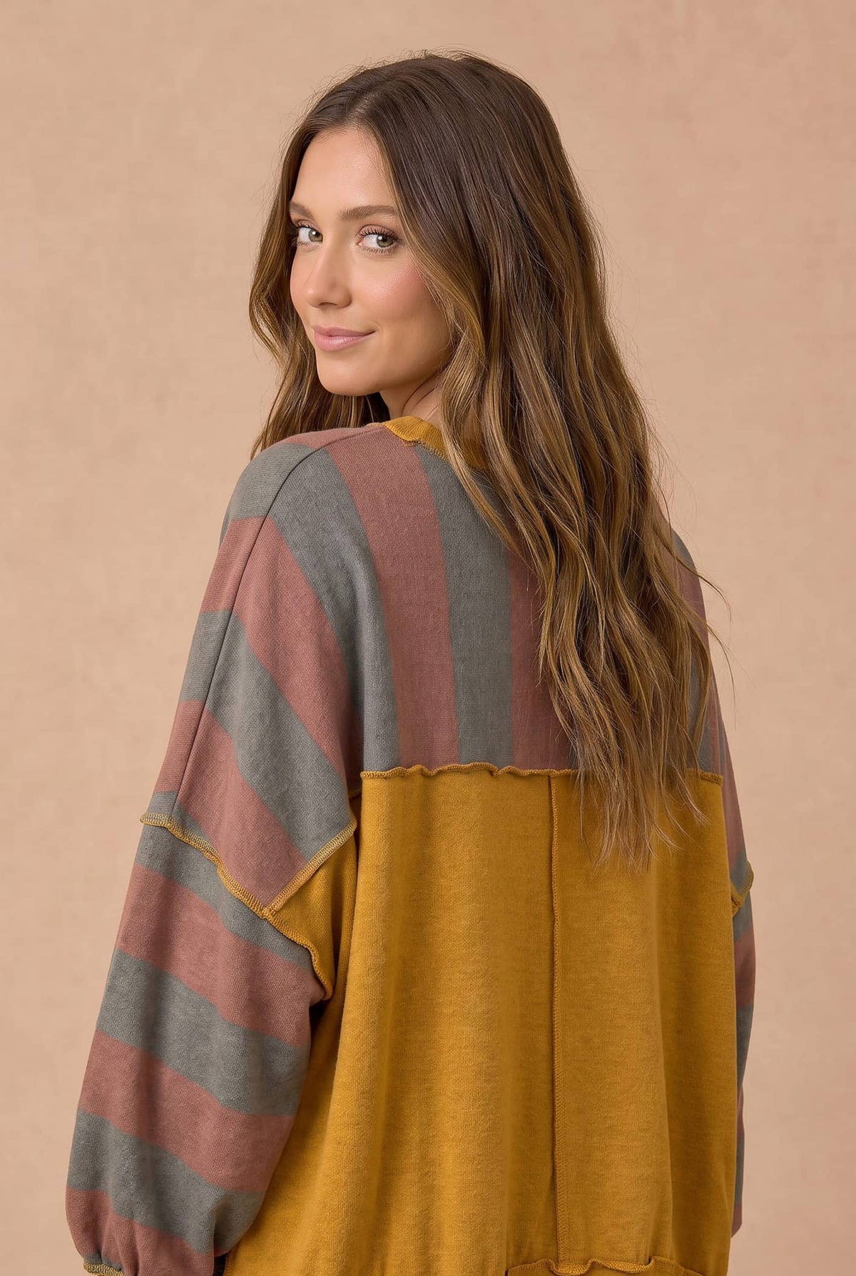 Striped Color Block Hacci Pullover Top