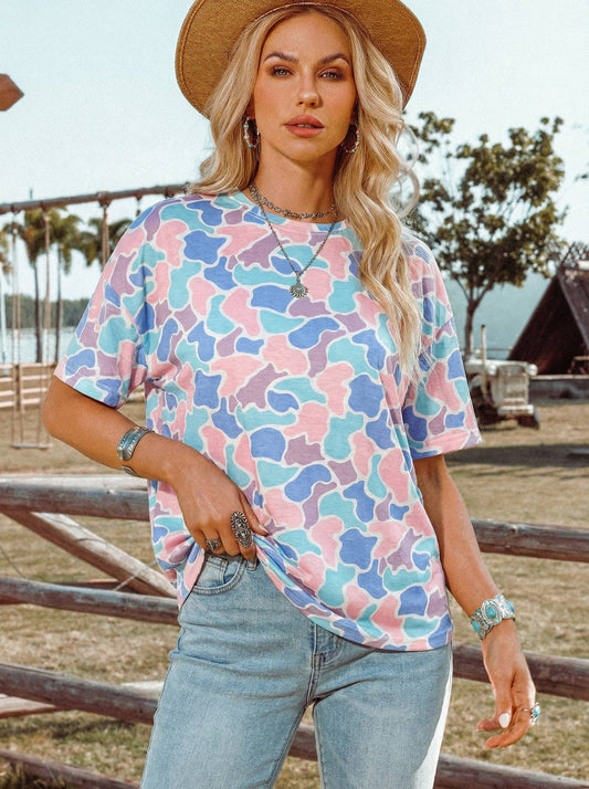 Western Summer Camouflage Print Preppy Fashion Tunic Tee
