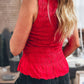 Western Solid Shirred Sleeveless Round Neck top