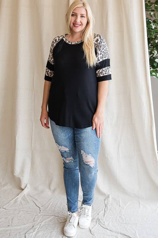 Leopard Print Raglan Short Sleeve Top