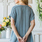 Solid Rib Drop Shoulder Side Slit Short Sleeve Top