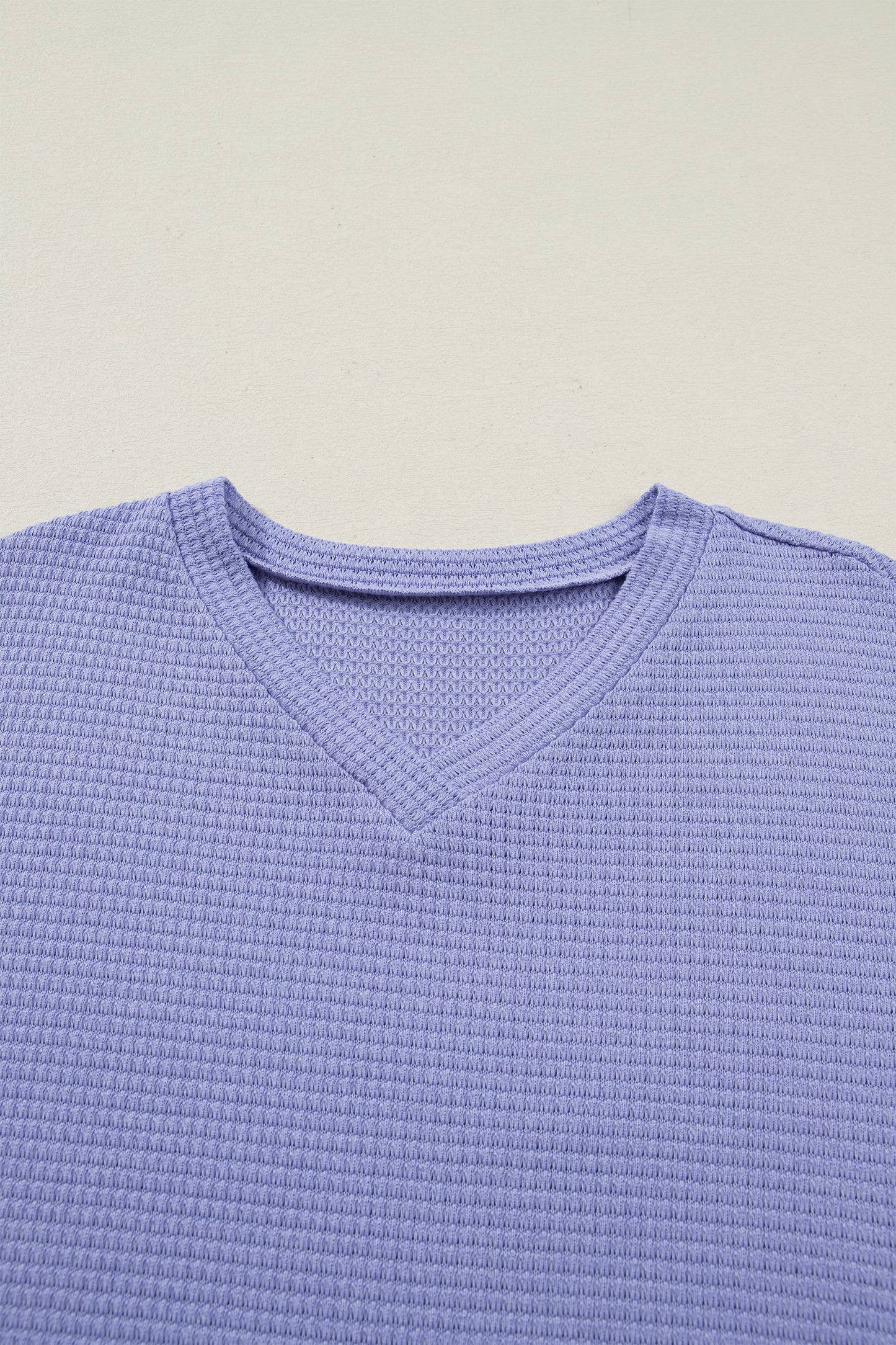 Waffle V Neck Short Sleeve Knit
