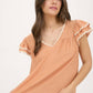 V NECK WAVY TRIM RUFFLE SLEEVE TOP