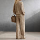 Leopard Print Knit Two Piece Wide Leg Pants Set
