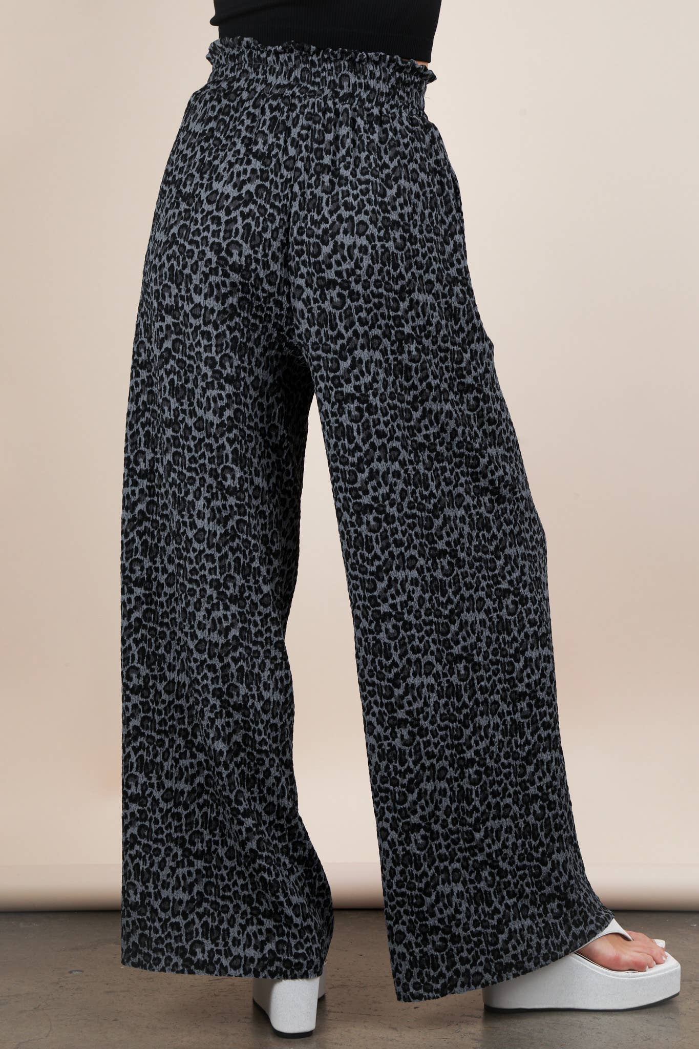 Leopard Print Wide Leg Pleated Pants