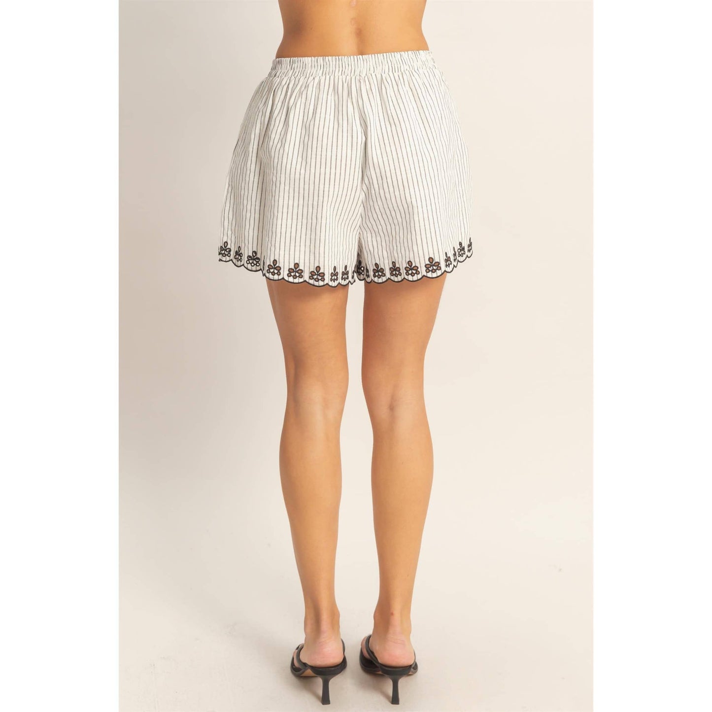 Striped Embroidered Shorts