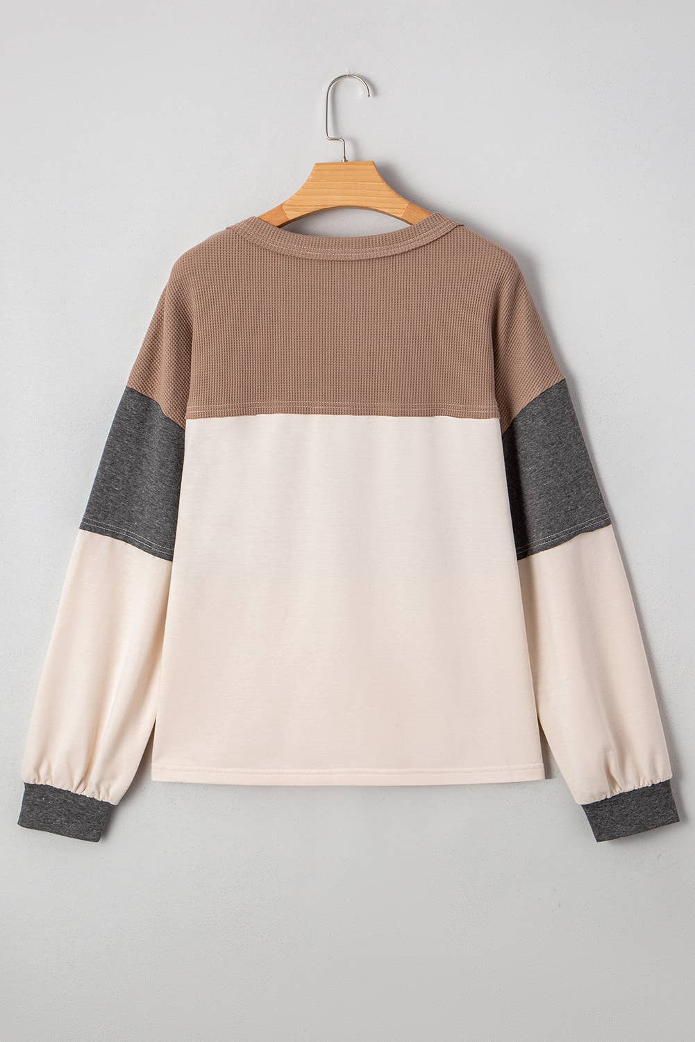 Colorblock Waffled Patchwork Loose Top
