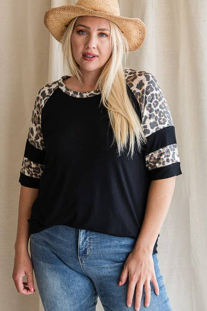 Leopard Print Raglan Short Sleeve Top