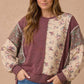 Mixed Fabric Floral Waffle Knit Paneling Top