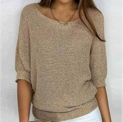 Lightweight Knit Sweater Dolman Sleeve Pullover Top