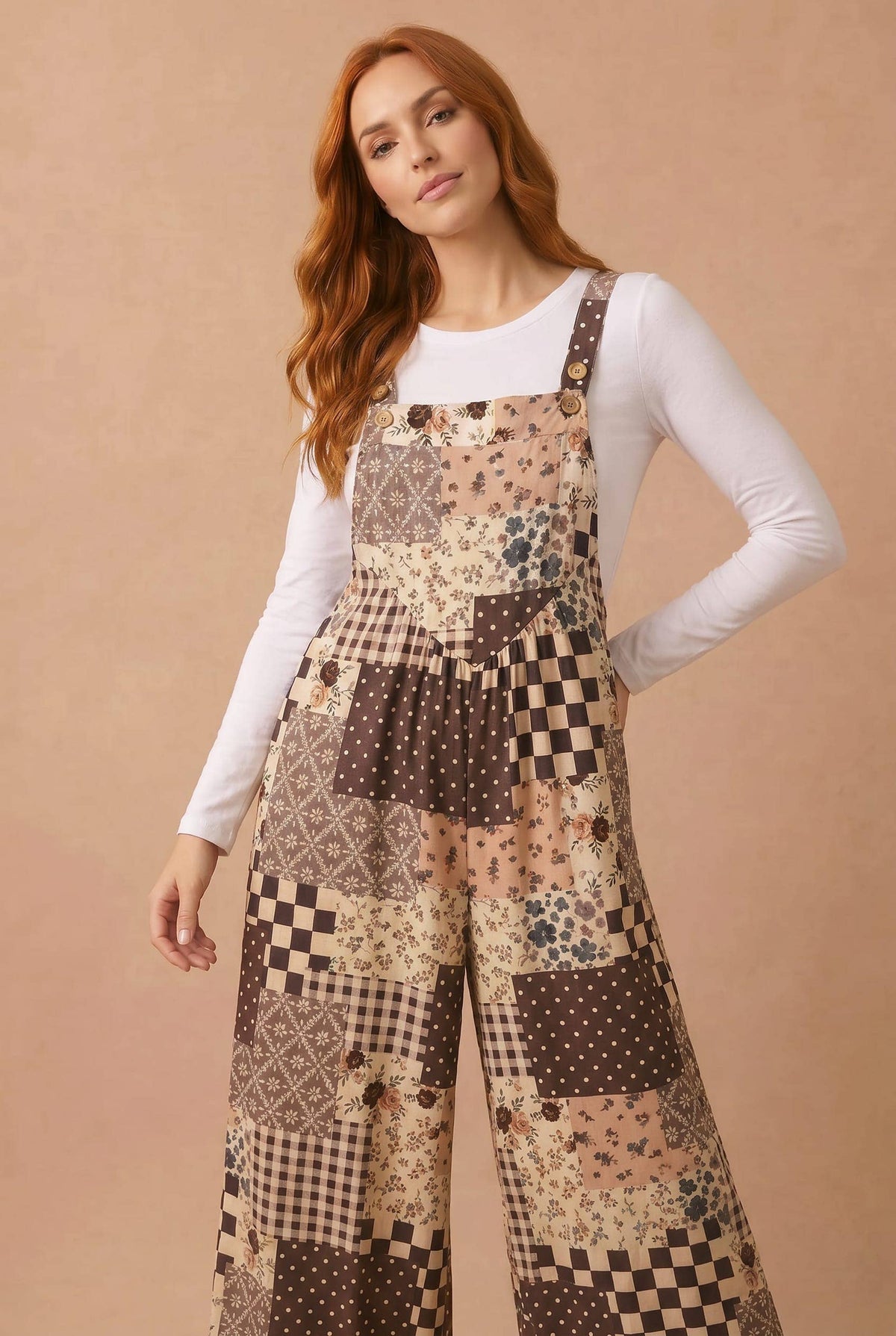 Floral Patchwork Wide Leg Overalls