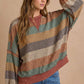 Stripe Waffle Wave Rib Banded Hem Pullover