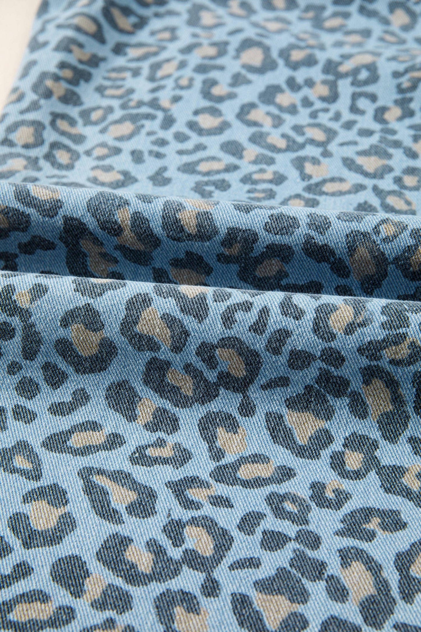 Leopard Print Exposed Seam Detail Wide Leg Drawstring Jeans