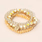 5PCS - Flower Stem Embossed Oval Charm Faceted Beaded Stretch Multi Layered Bracelets