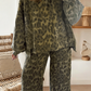Brown Leopard Print Patchwork Pullover Drawstring Loose Pant Set