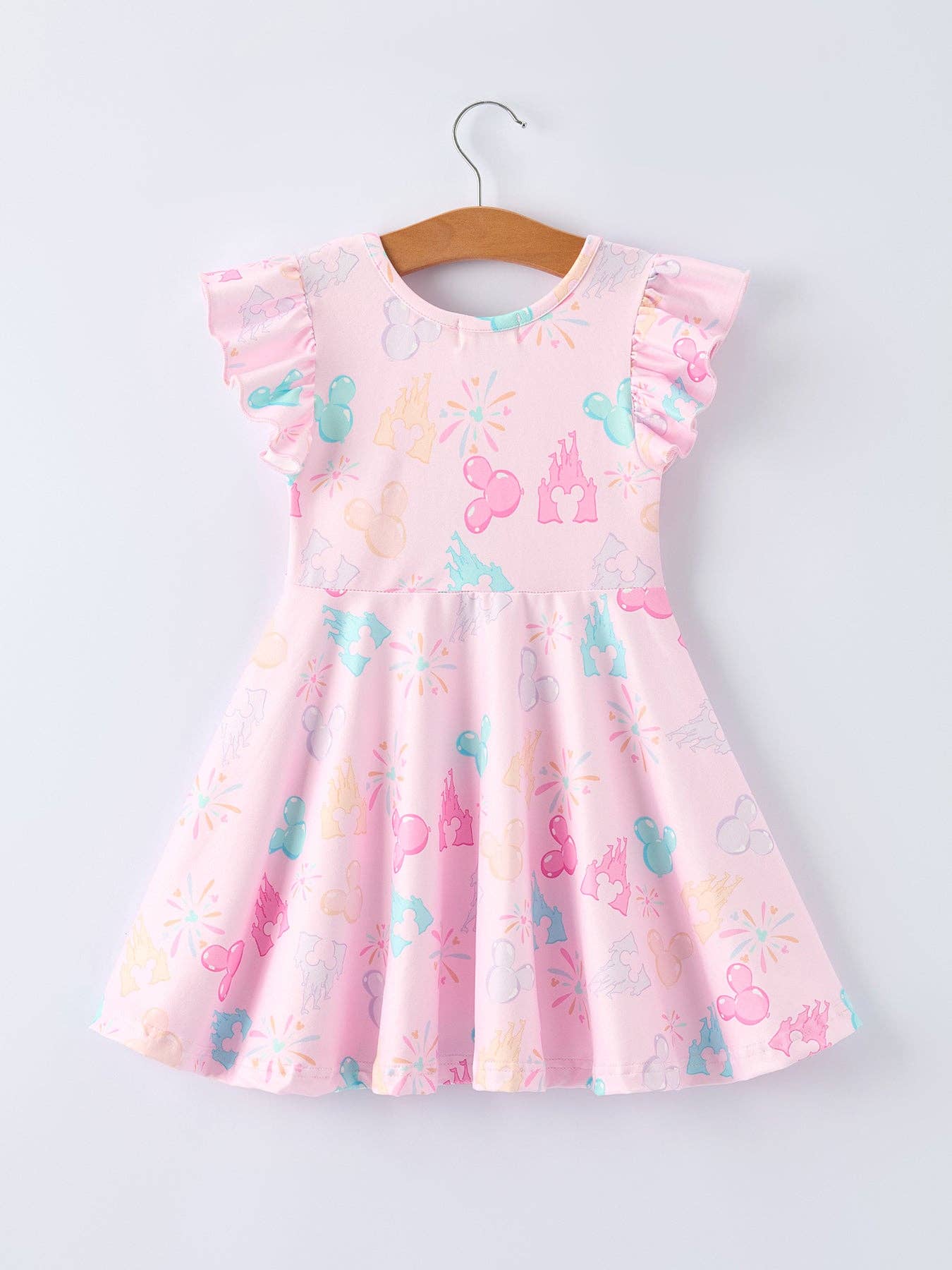 Pink Theme Park Print Girls Twirl Dress