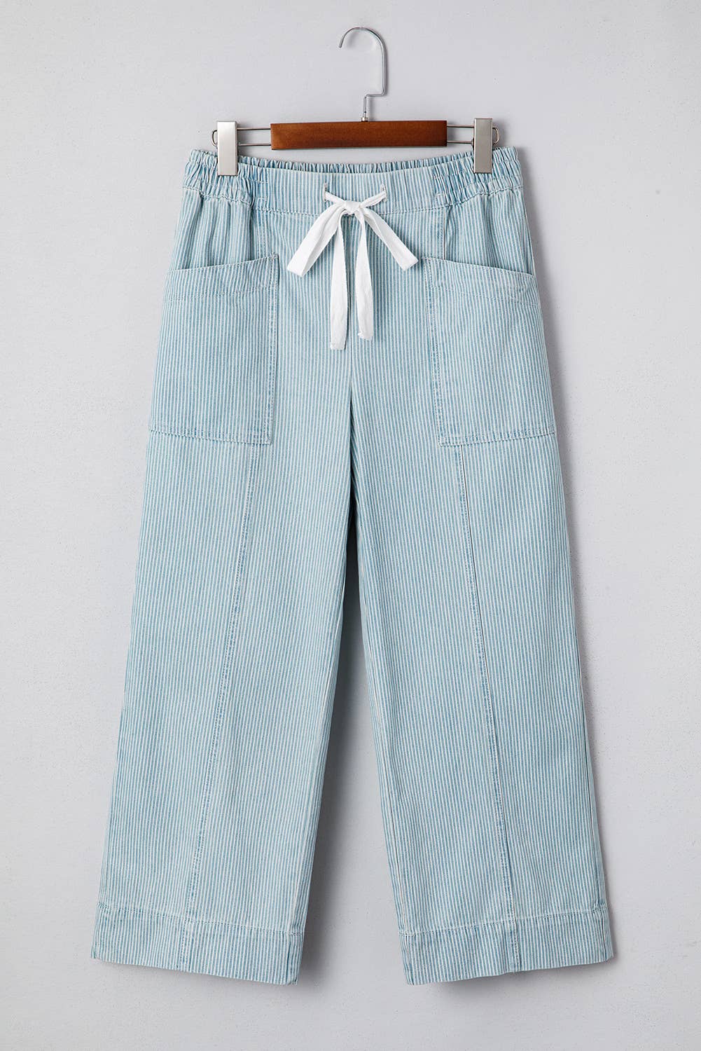 Stripe Mid Rise Drawstring Waist Jeans
