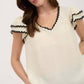 V NECK WAVY TRIM RUFFLE SLEEVE TOP