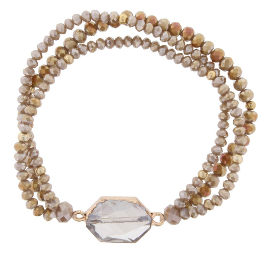 Jet, Jasper, Dalmation Beaded Bracelet with Brown Agate