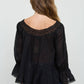 OFF-SHOULDER LACE TRIM FRONT TIE LONG SLEEVE TOP