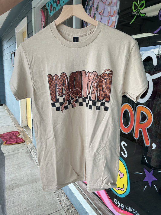 Tan Checkered Mama Graphic Tee