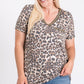 Leopard Print V neck Sequin Trim Tee