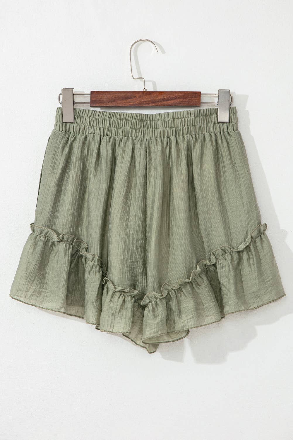 Textured Tie Waist Ruffle Hem Shorts
