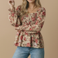 Plus V Neck Floral Babydoll Smocking Fit Top