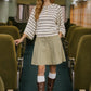 STRIPE HENLEY WIDE LONG SLEEVE KNIT TOP